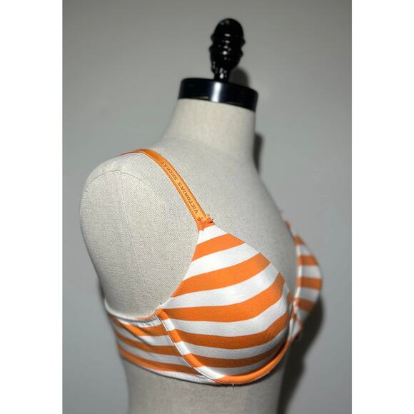 VICTORIA'S SECRET Orange White Stripe Bra Lined Perfect Coverage Womens 36C - Picture 2 of 5